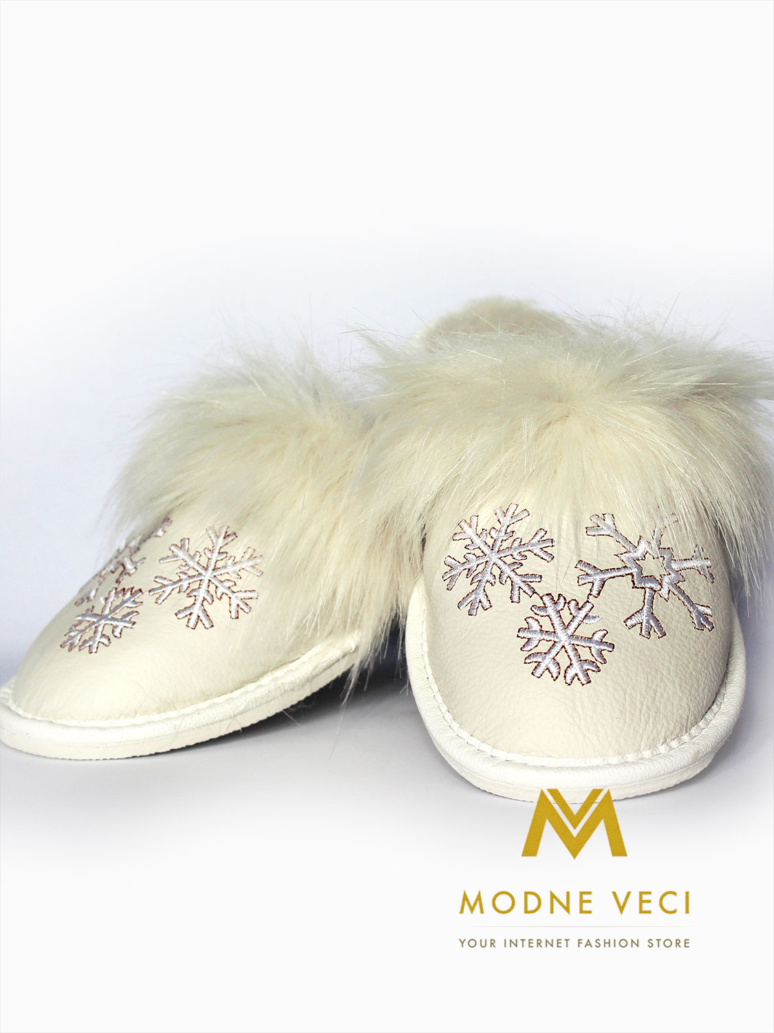 dámske kožené papuče biela vločka oteplené ovčou vlnou