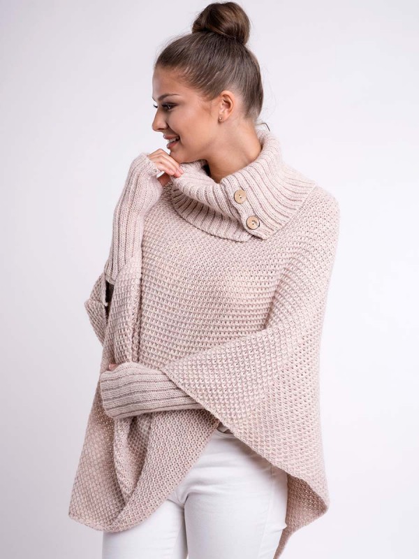 Dámske pletené pončo FELICIA pudrovo-ružové Dámske pletené pončo FELICIA pudrovo-ružové