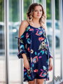 žena, oblečenie, šaty, dámske šaty, retro šaty, letné šaty, šaty,  bez rukávov, bodkované šaty, kvalitné, sexy, trendy, luxusné, pohodlné, praktické, krásne, moderné, štýlové, MAXI šaty, na jedno rameno, pestré, tmavomodré, vzdušné, chladivé, tunika