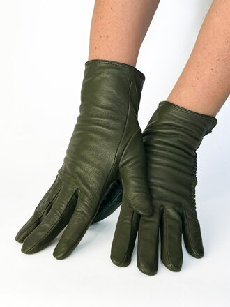 Módne dámske kožené rukavice zelenej farby