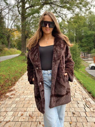 Čokoládový dámsky M1 dlhý kožuch 