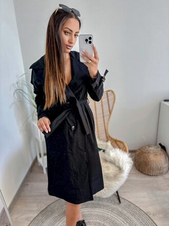 Dámsky dlhý čierny trenčkot na gombíky