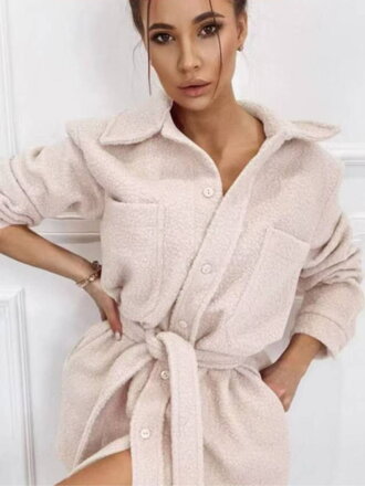 Dámsky krémový TEDDY kabát na viazanie