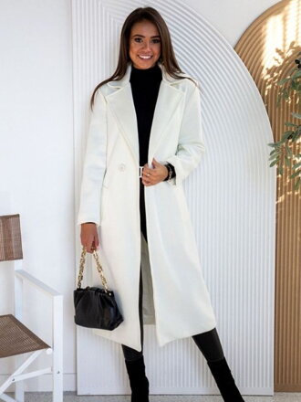 Elegantný biely dámsky predĺžený kabát 