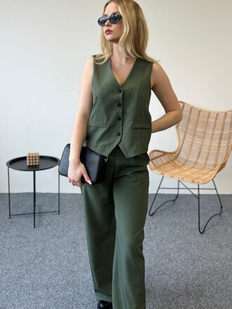 Nohavicový olivový komplet s vestou 