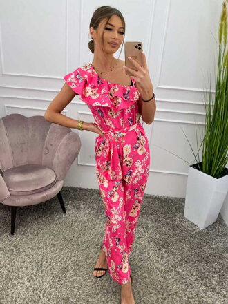Dámsky kvetovaný overal s volánom fuchsia 