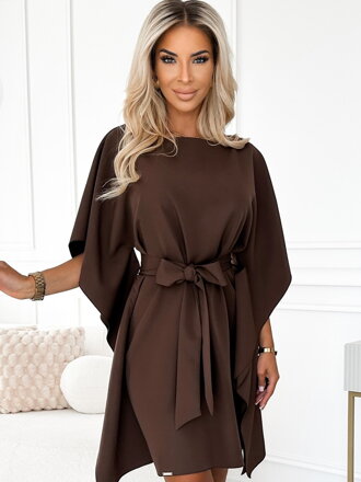 Čokoládové dámske 287-33 šaty v krátkom strihu