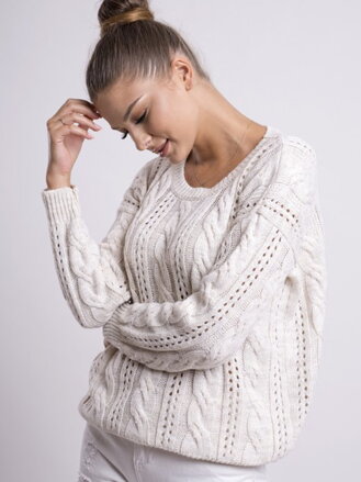 Dámsky pulóver s pleteným vzorom LOGAN cream