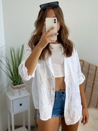 Dámska madeirová košele biela s krátkym rukávom