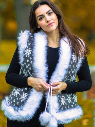 Dámska zimná vesta z ovčej vlny - 01 sivá vzor