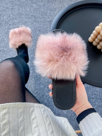 Huňaté papuče ružové Model 53 dámske s kožušinkou