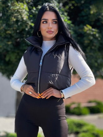 Trendy dámska krátka vesta čierna 