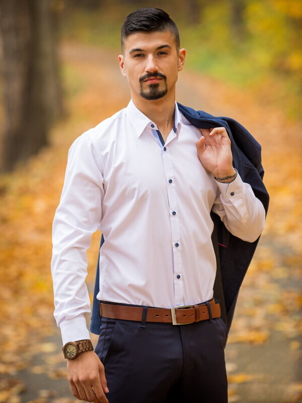 Pánska biela košeľa v slim fit strihu VSB1709