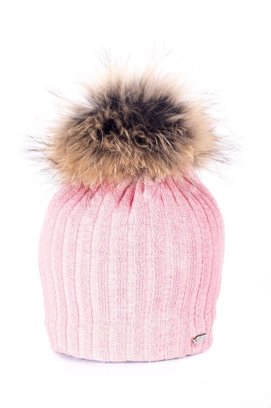 Trblietavá čiapka na zimu s prúžkami ROKSI ružová