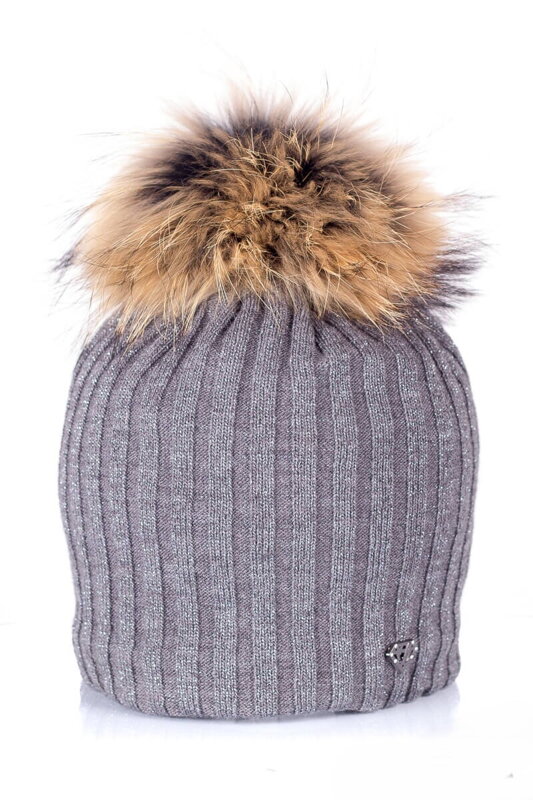 Trblietavá čiapka na zimu s prúžkami ROKSI tmavá sivá