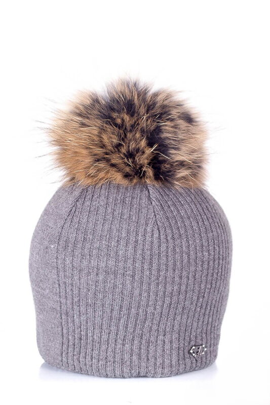 Dámska čiapka s brmbolcom z pravej kožušiny  Zuza- sivá
