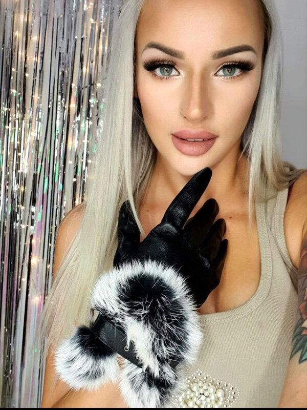 Dámske kožené rukavice čierne s kožušinou