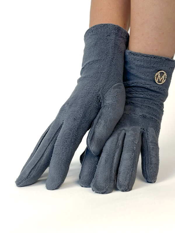 Dámske huňaté sivé zimné rukavice 