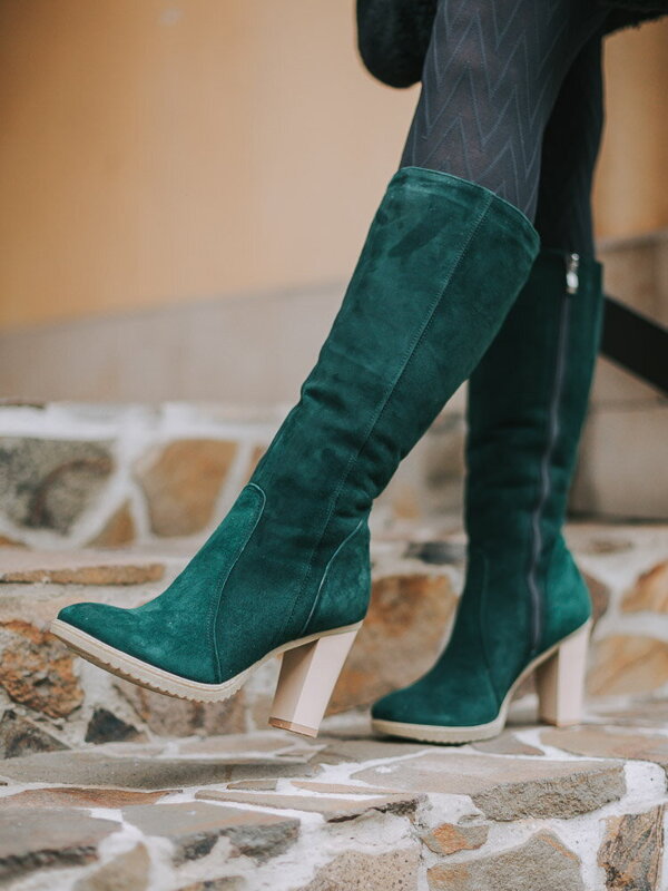 Dámske čižmy z pravej brúsenej kože SIMA 08 smaragd